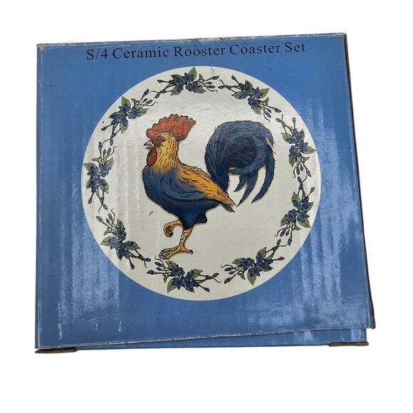 Set of 4 Vintage Ceramic Rooster Drink Coasters Farm Animals - Picture 1 of 4
